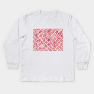 Red and Ochre Basketweave Kids Long Sleeve T-Shirt